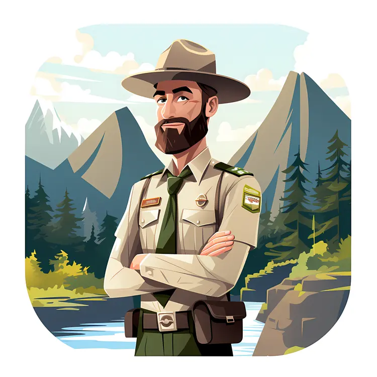 Park Ranger in Scenic Mountain Landscape
