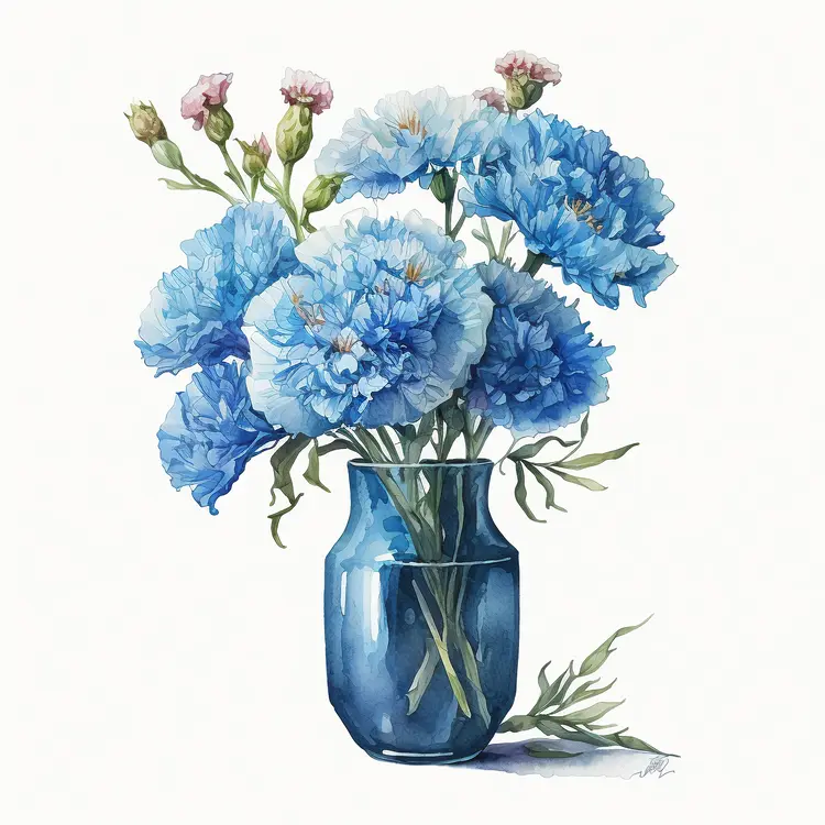 Beautiful Blue Flowers in a Vase Watercolor Illustration
