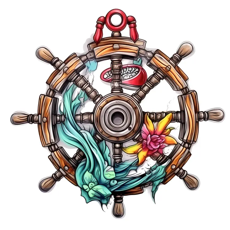 Artistic Ship Wheel with Nautical Elements