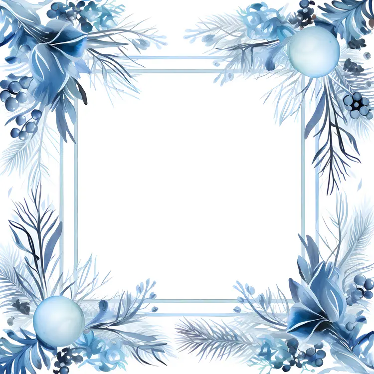 Winter Floral Frame with Blue Flowers
