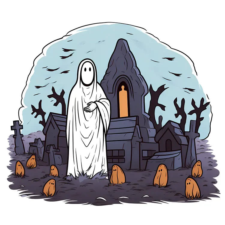 Ghost in a Spooky Graveyard for Halloween