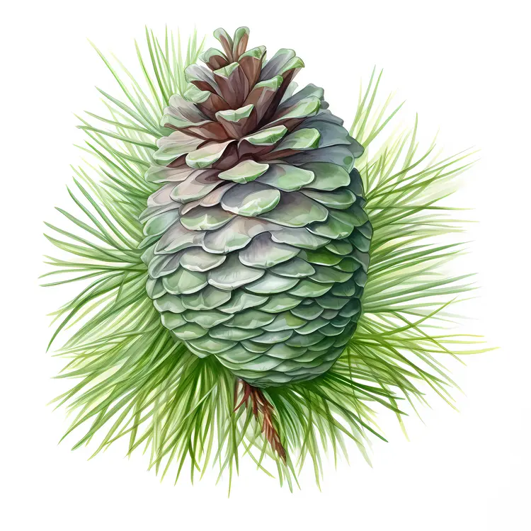 Green Pine Cone with Pine Needles Illustration