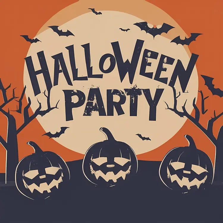 Halloween Party with Pumpkins and Bats
