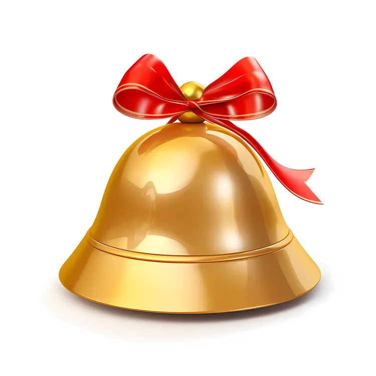 Shiny Golden Bell with Red Ribbon for Christmas Decoration
