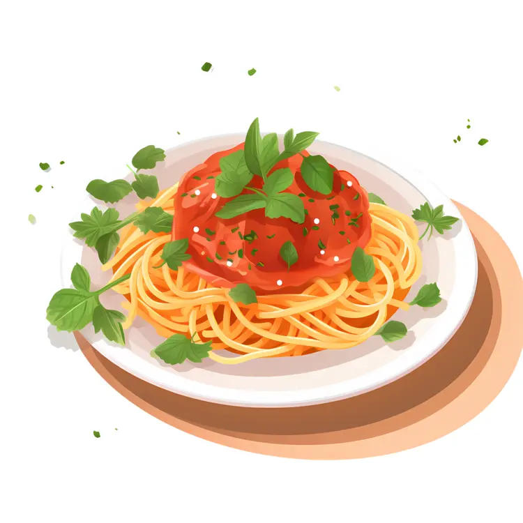 Plate of Spaghetti with Tomato Sauce and Basil