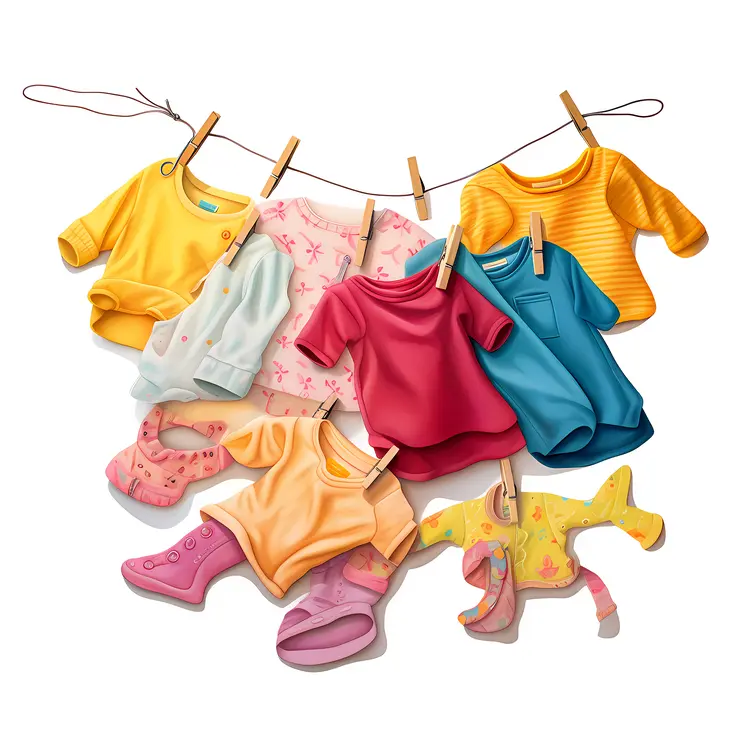 Colorful background of children's clothing and accessories for rainy days