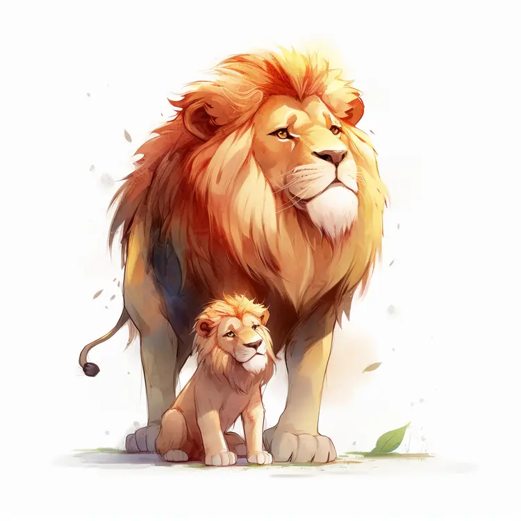 Majestic Lion and Cute Cub Illustration