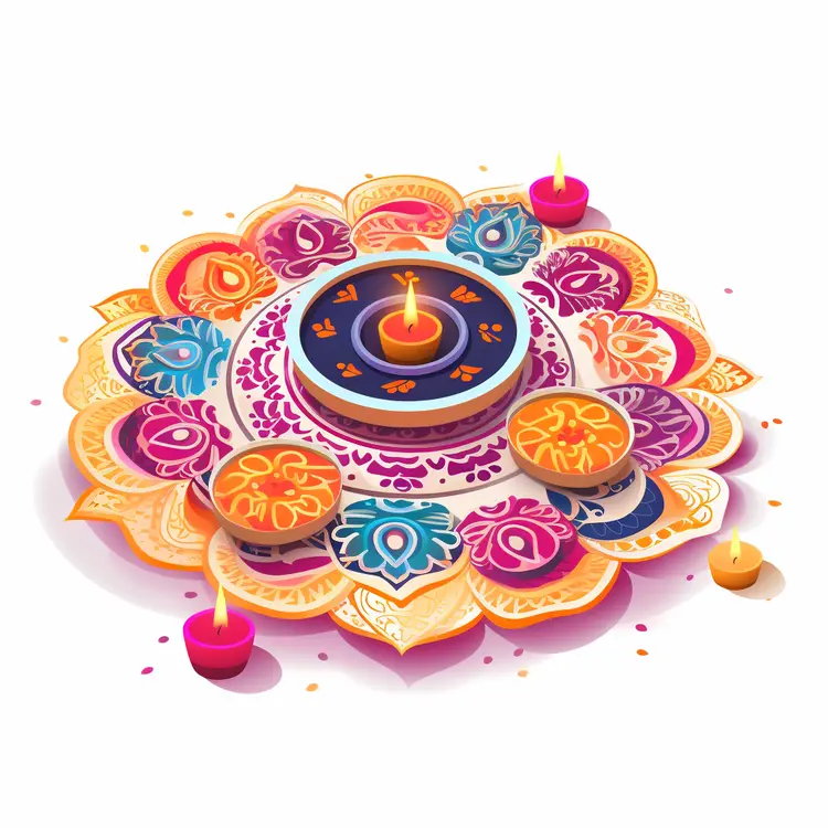 Rangoli with multiple candles for Diwali