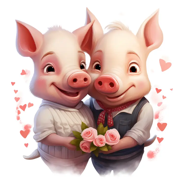 Cute Pigs with Flowers