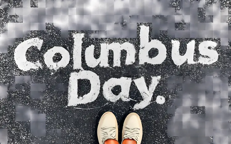 Columbus Day Text on Pavement
