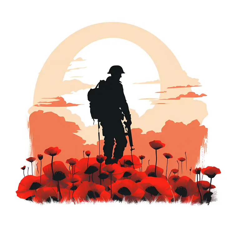 Silhouette of Soldier with Poppies