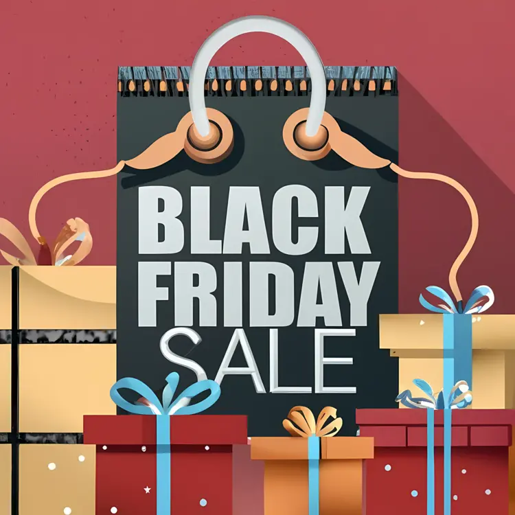 Black Friday Sale with Shopping Bag and Gifts