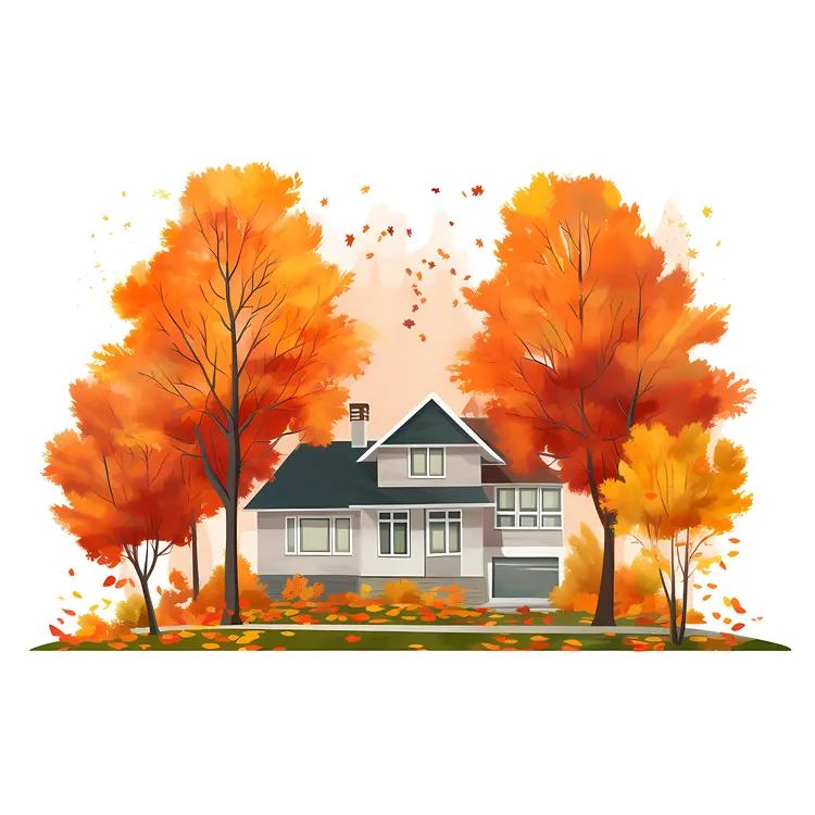 Small house surrounded by fall foliage