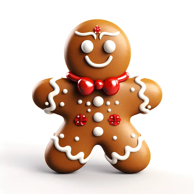 Cute Gingerbread Man Cookie with Red Bow