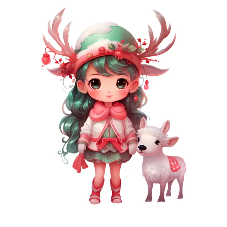 Cute Girl with Reindeer