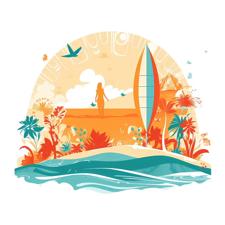 Surfer on Tropical Beach