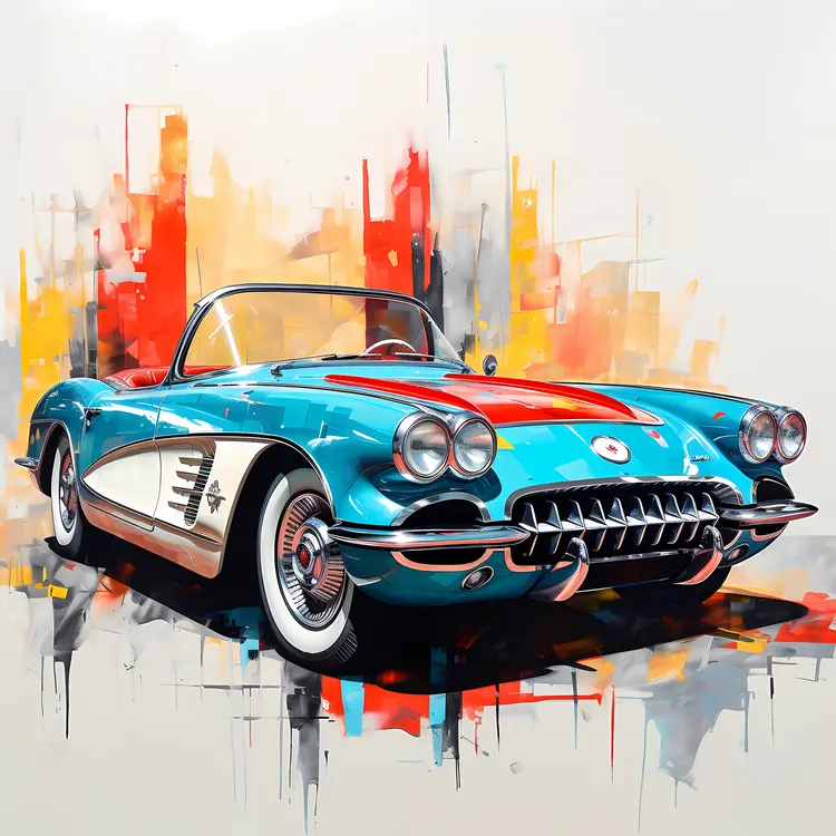 Vibrant Blue Classic Car Illustration