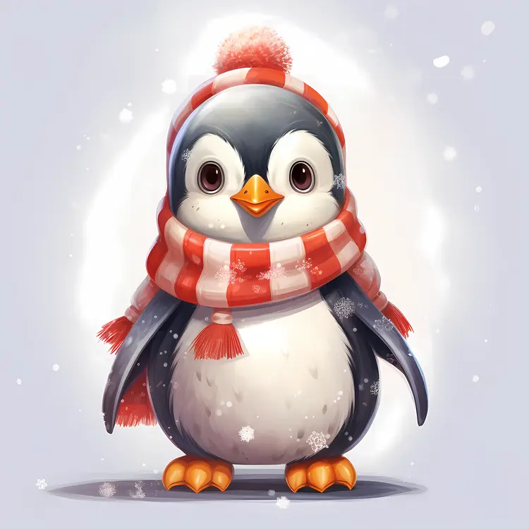 Adorable Penguin with Santa Hat and Scarf