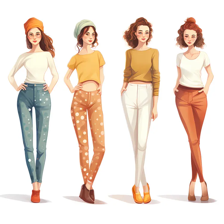 Four Women in Stylish Outfits Illustration