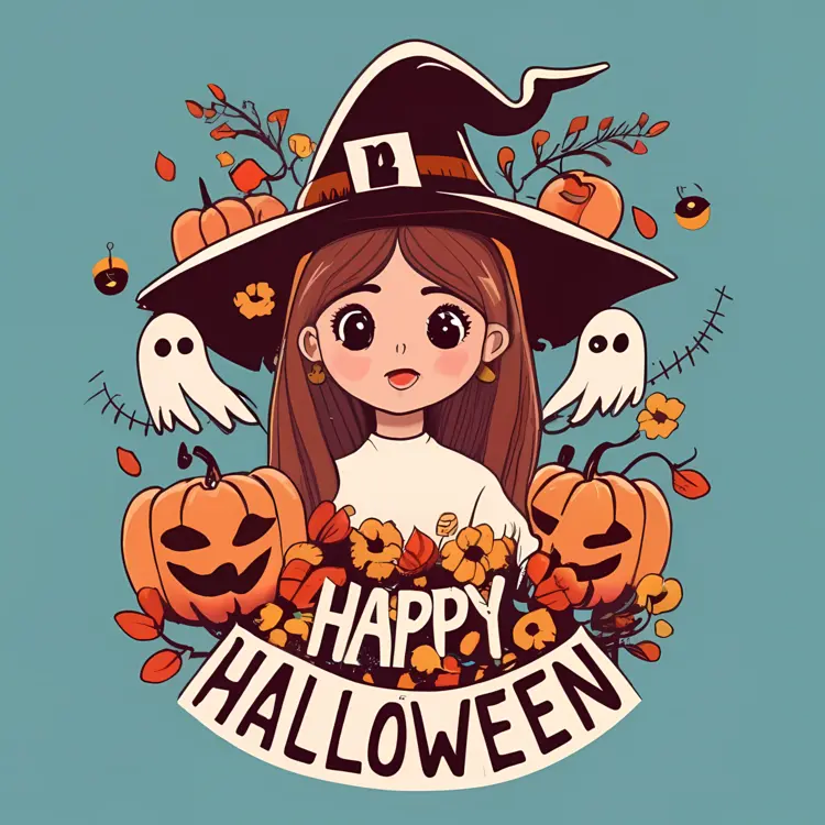 Cute Witch with Pumpkins for Halloween