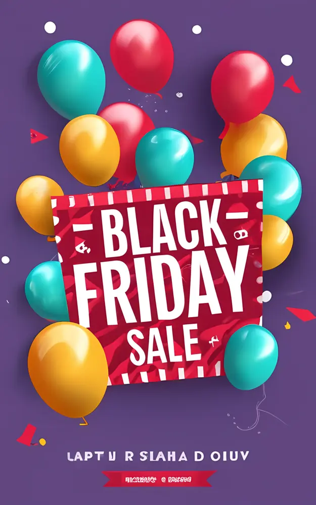 Black Friday Sale with Colorful Balloons and Confetti