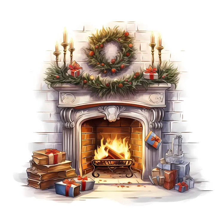 Cozy Christmas fireplace with decorations