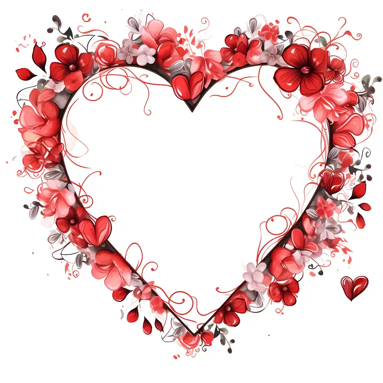 Heart Frame with Red and Pink Flowers