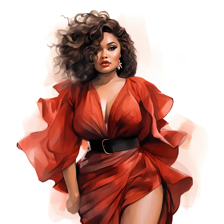 Glamorous Plus-Size Woman in Red Dress