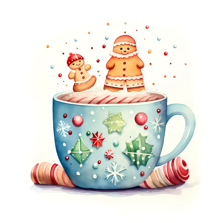 Blue Cup with Gingerbread and Candy