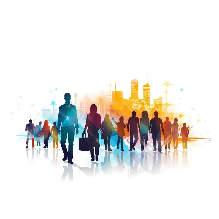Silhouettes of People in a Cityscape