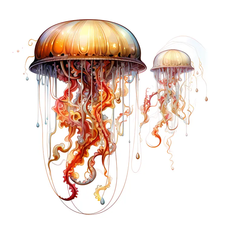Colorful Jellyfish with Flowing Tentacles