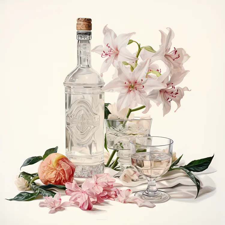 Elegant Still Life with Bottle and Flowers