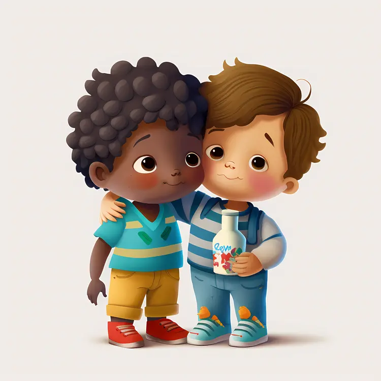 Cartoon Boys Hugging