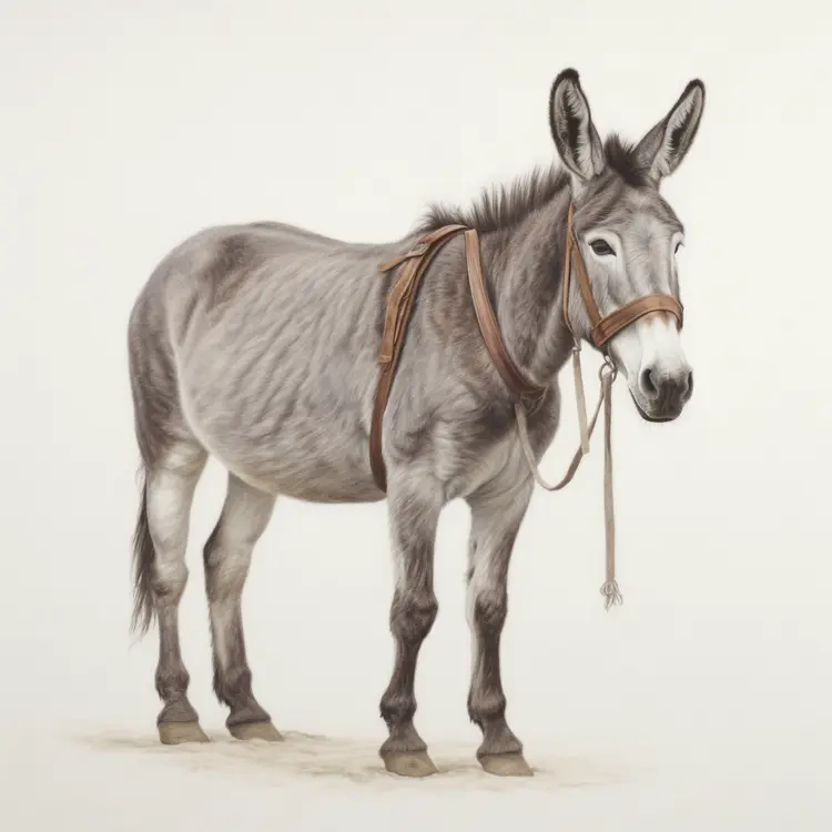 Grey Donkey with Saddle and Bridle