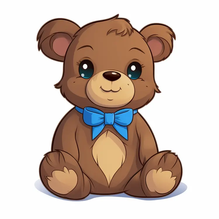 Cute Brown Teddy Bear with Blue Bow