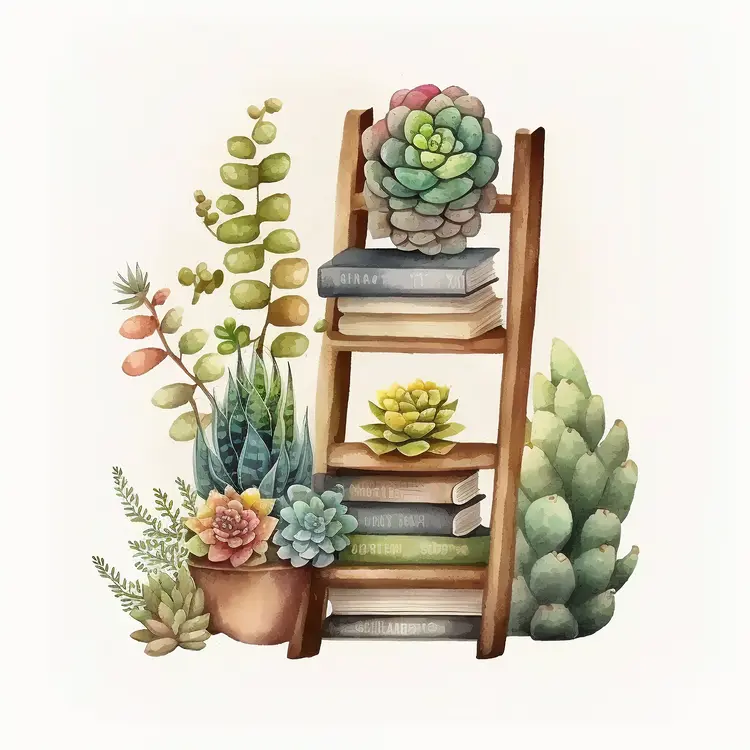 Bookshelf with Succulents and Books in Cozy Home Decor