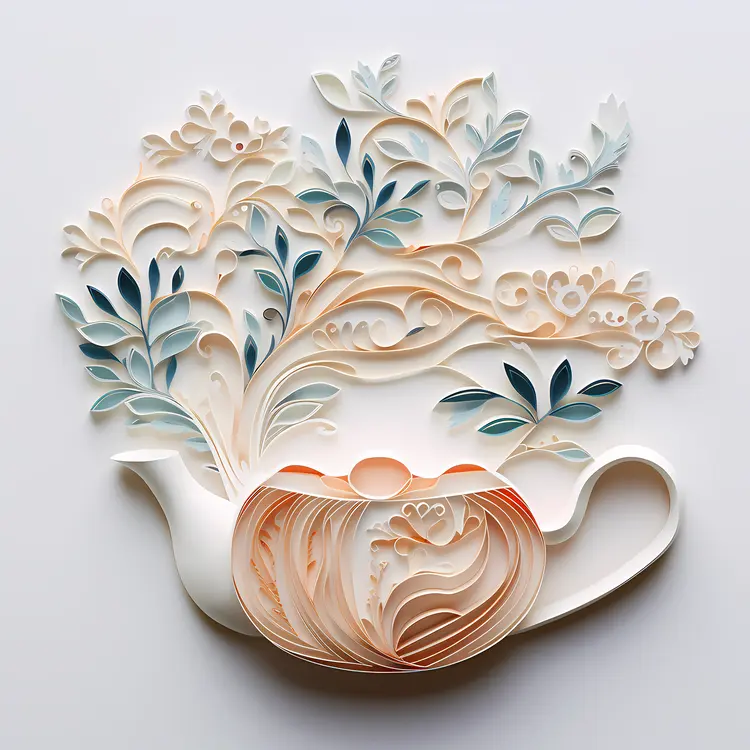 Teapot with Leaves and Branches Illustration