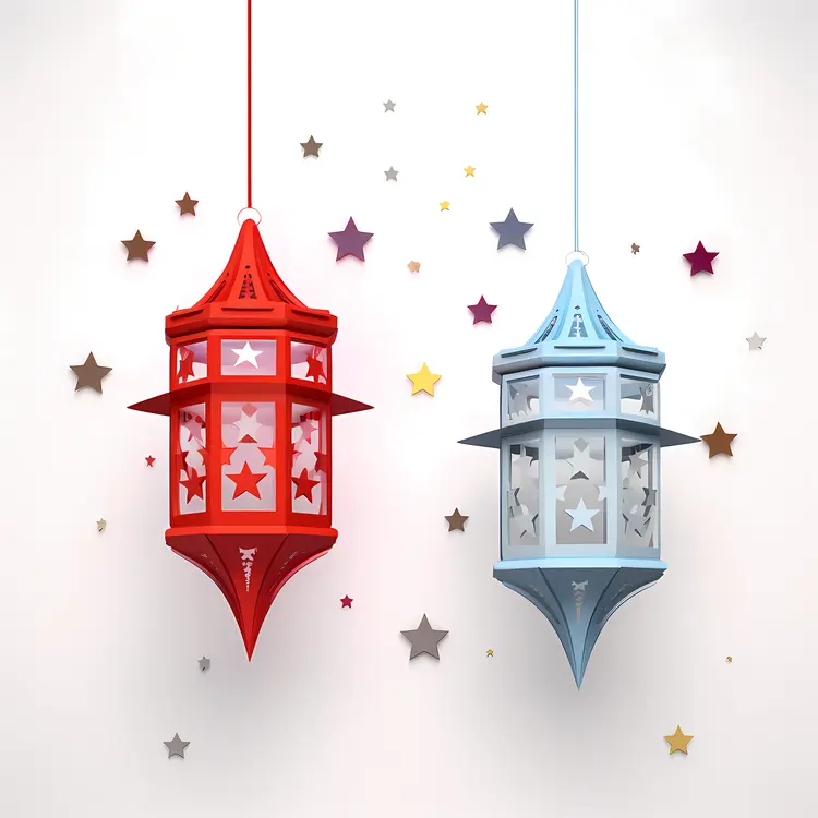 Red and Blue Lanterns with Stars