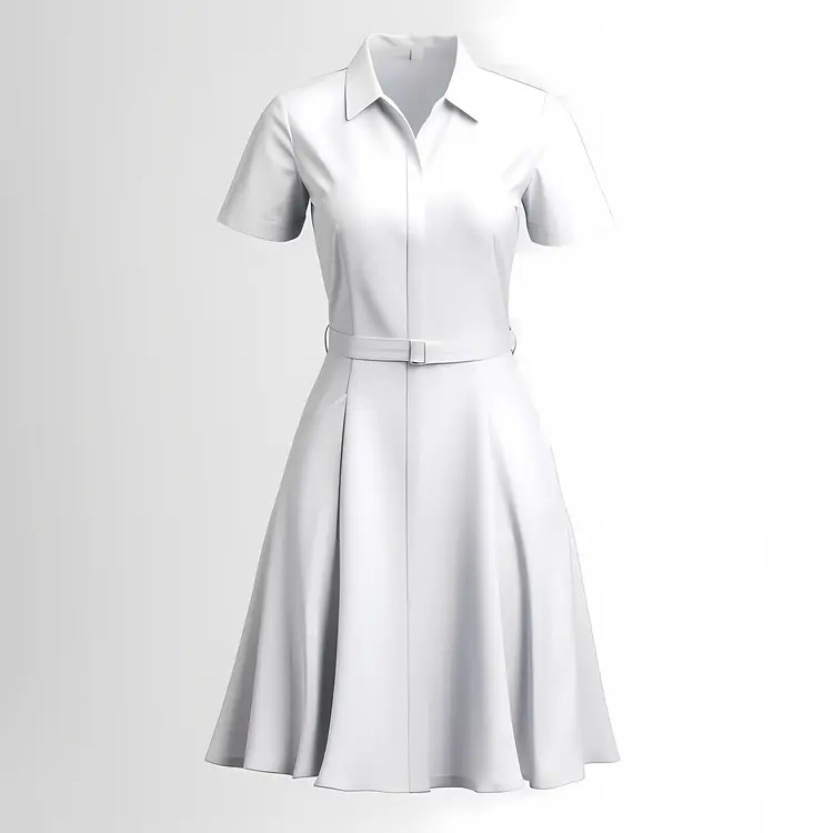 Plain White Dress with Belt