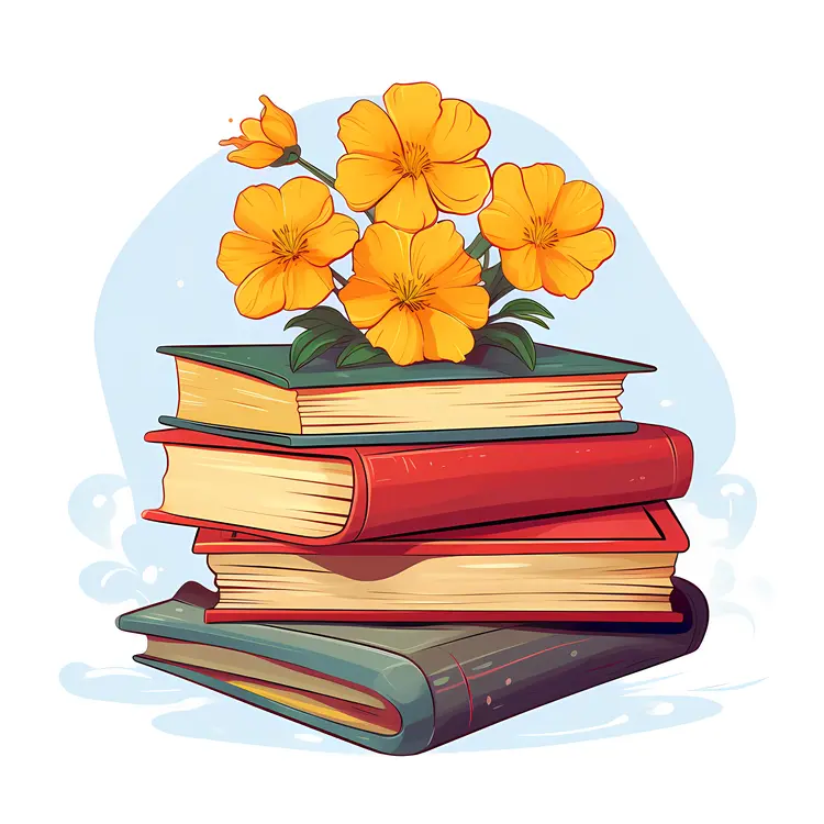 Stack of Books with Flowers Illustration
