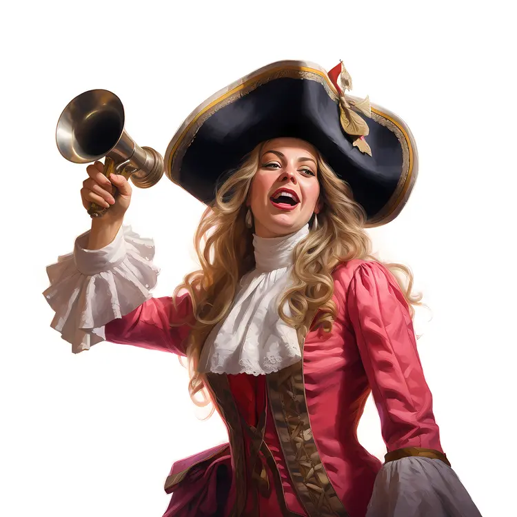 Woman in Historical Attire with a Horn