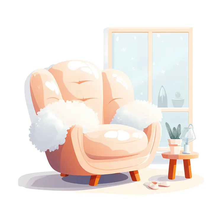 Cozy Peach Armchair by the Window with Table
