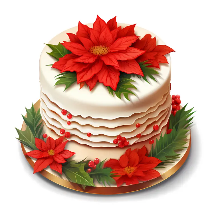 Christmas Cake with Poinsettia and Holly