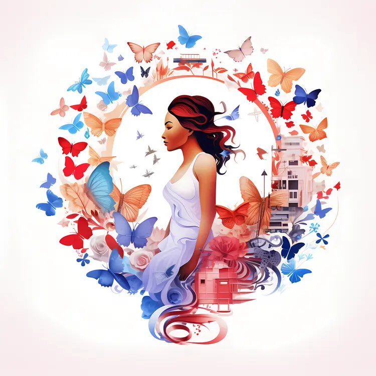 Woman Surrounded by Butterflies