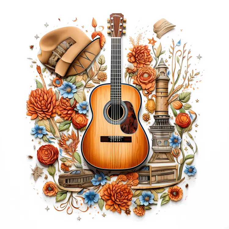 Floral Guitar with Hat