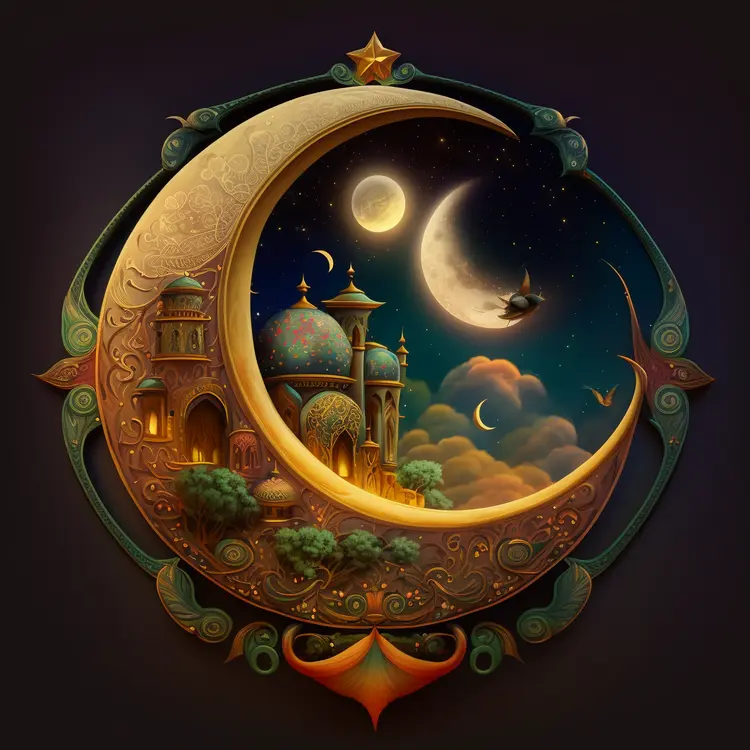 Crescent Moon and Mosque Illustration for Ramadan