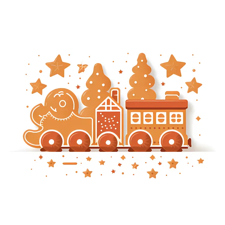 Gingerbread Man with Train and Stars