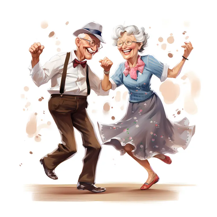 Happy Elderly Couple Dancing Illustration