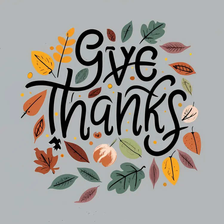Give Thanks Autumn Leaves Illustration