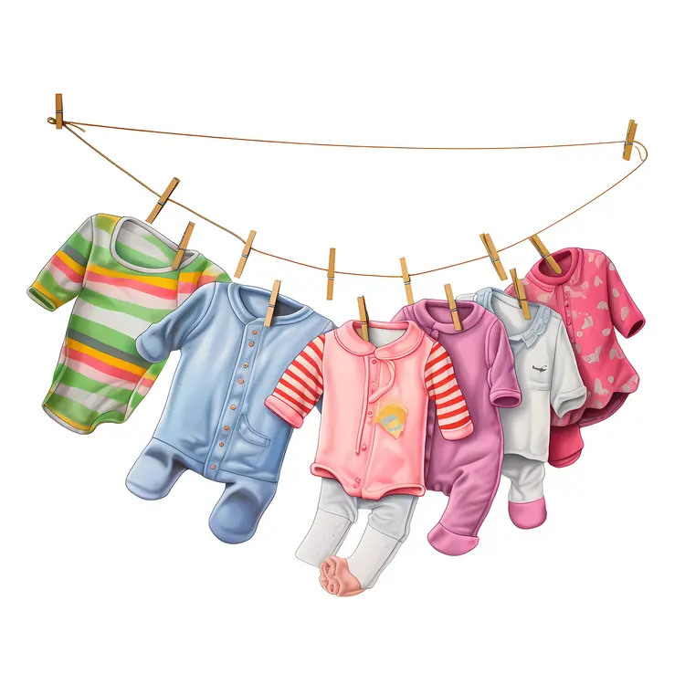 Colorful Baby Clothes Hanging on Clothesline